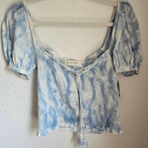 Lucky Brand Blue Tie Dye Smocked Cropped Top Size M **NWT**